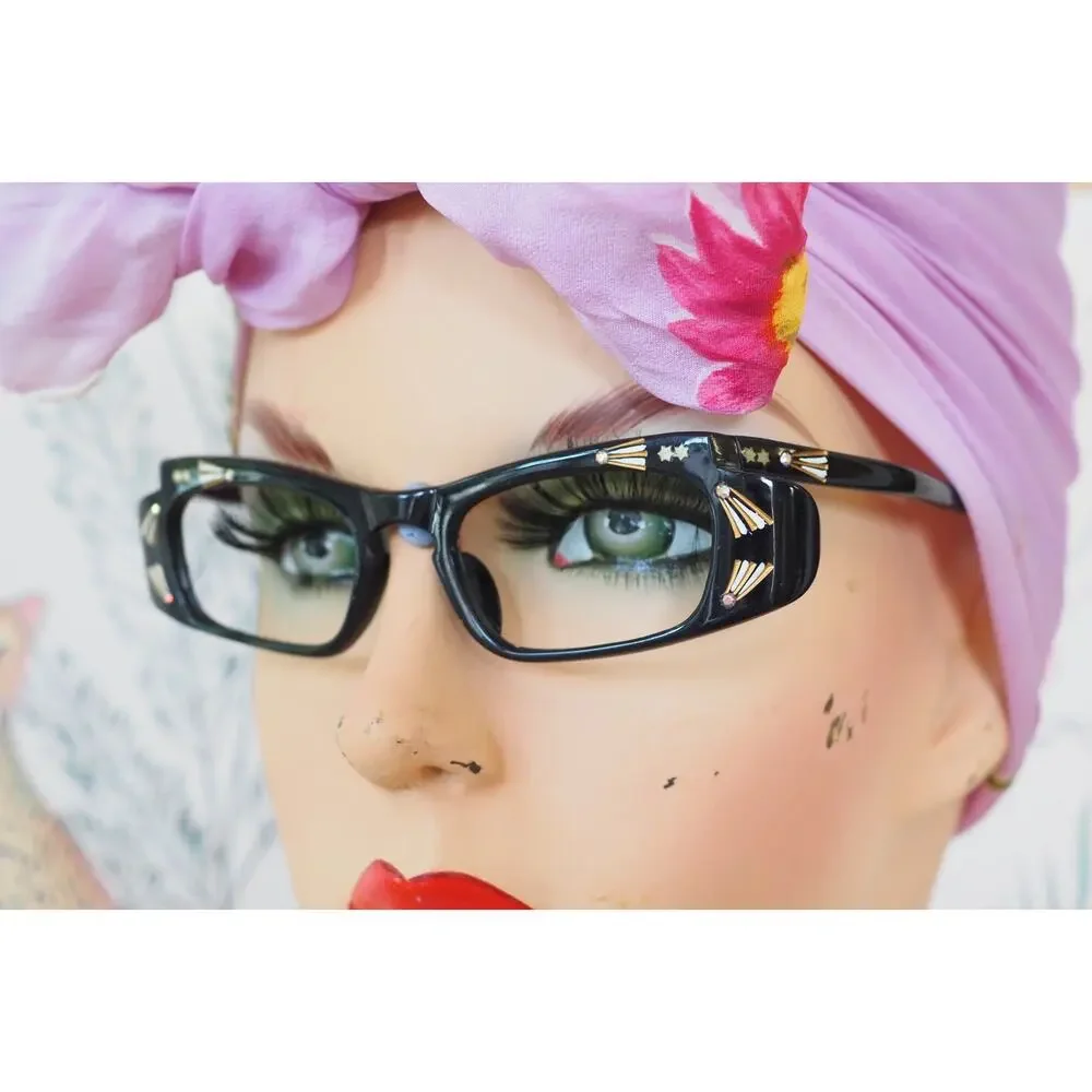 Vintage 1960s Cat Eye Rhinestones Eyeglasses France Rockabilly Pin Up Retro MCM